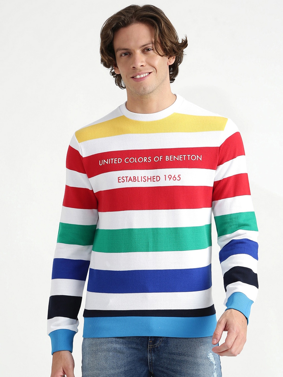 

United Colors of Benetton Men Multicoloured Striped Pure Cotton T-shirt, Multi