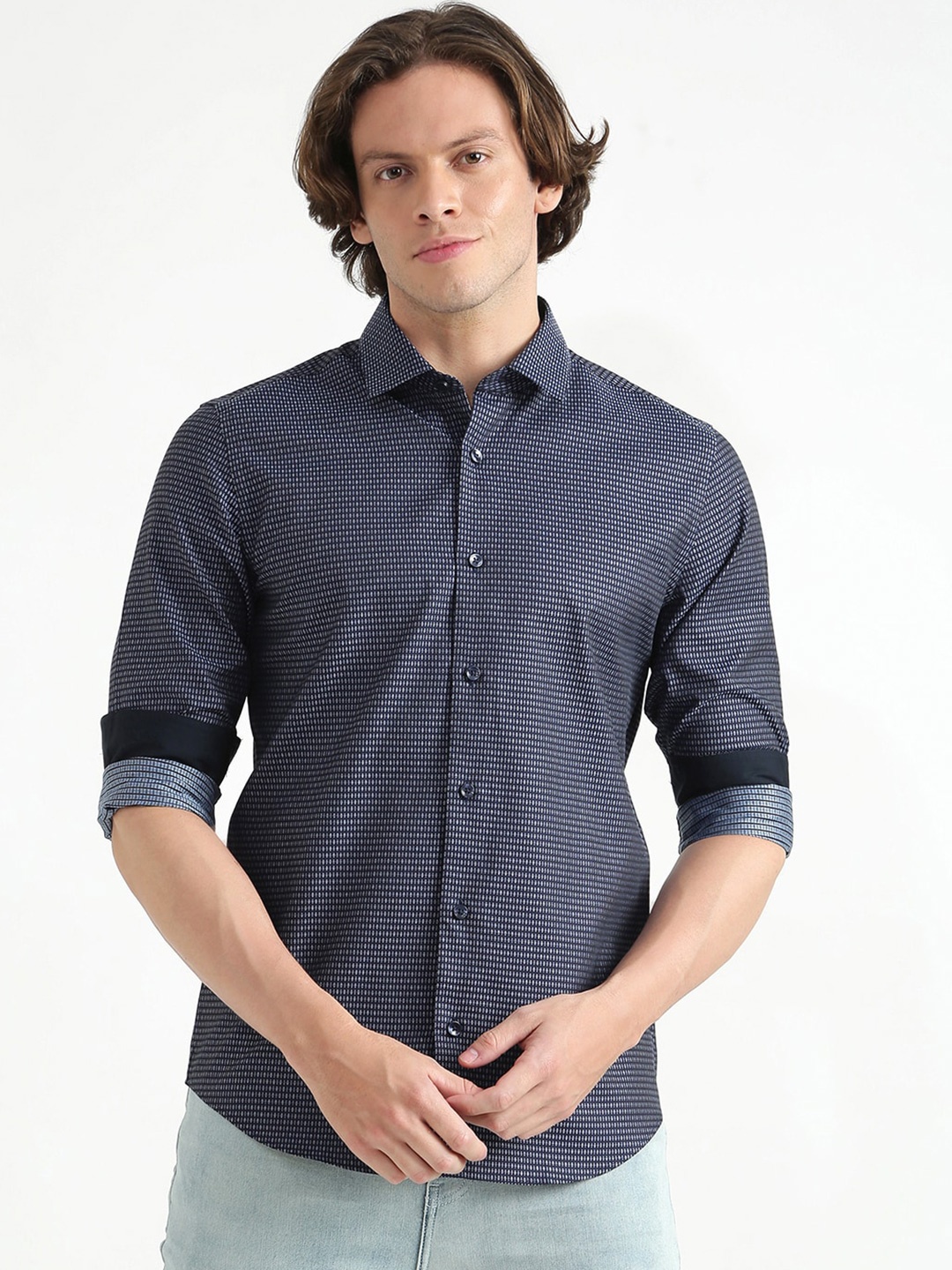 

United Colors of Benetton Men Navy Blue Slim Fit Printed Casual Shirt