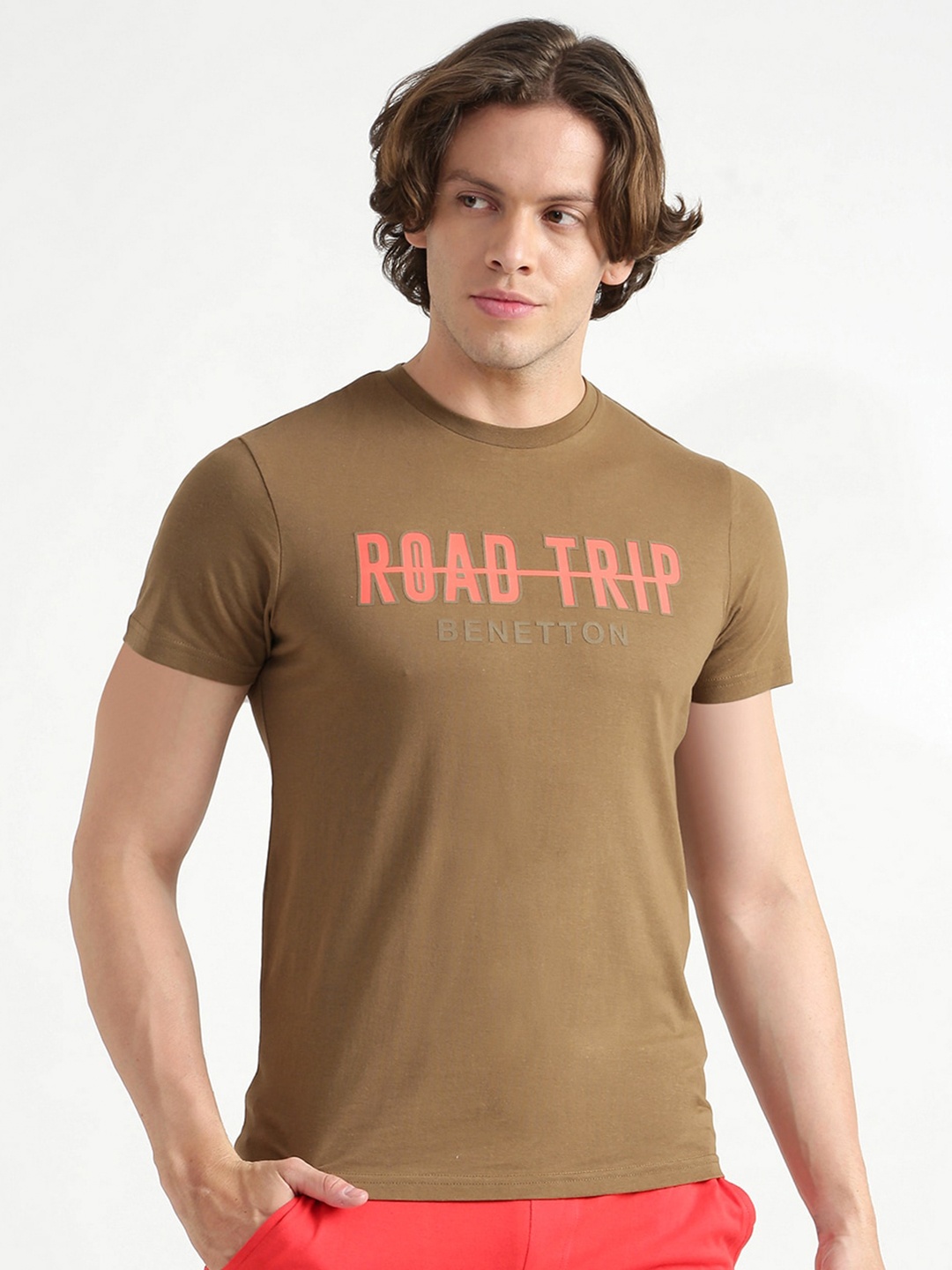 

United Colors of Benetton Men Brown Typography Printed T-shirt