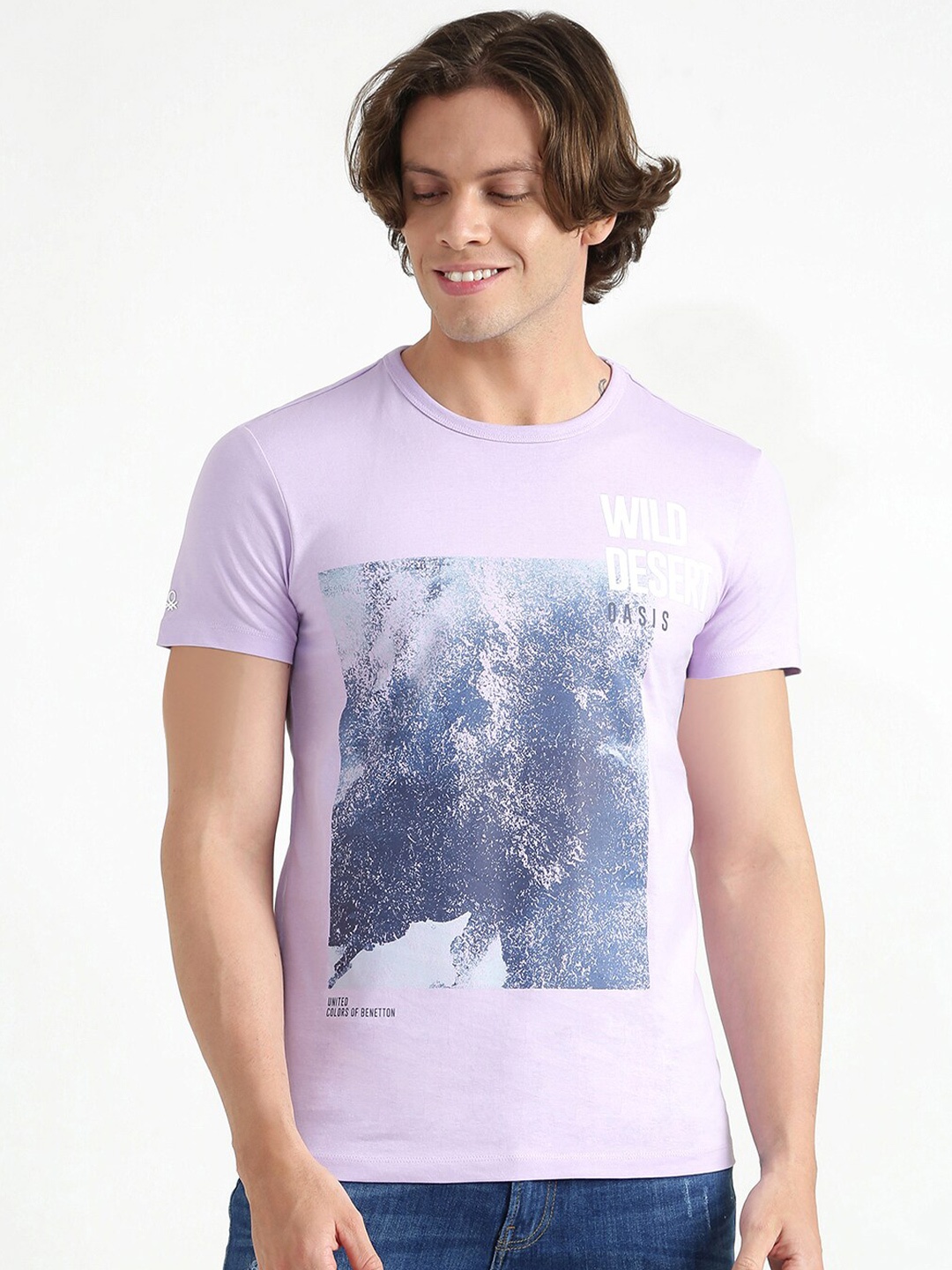 

United Colors of Benetton Men Purple Printed T-shirt