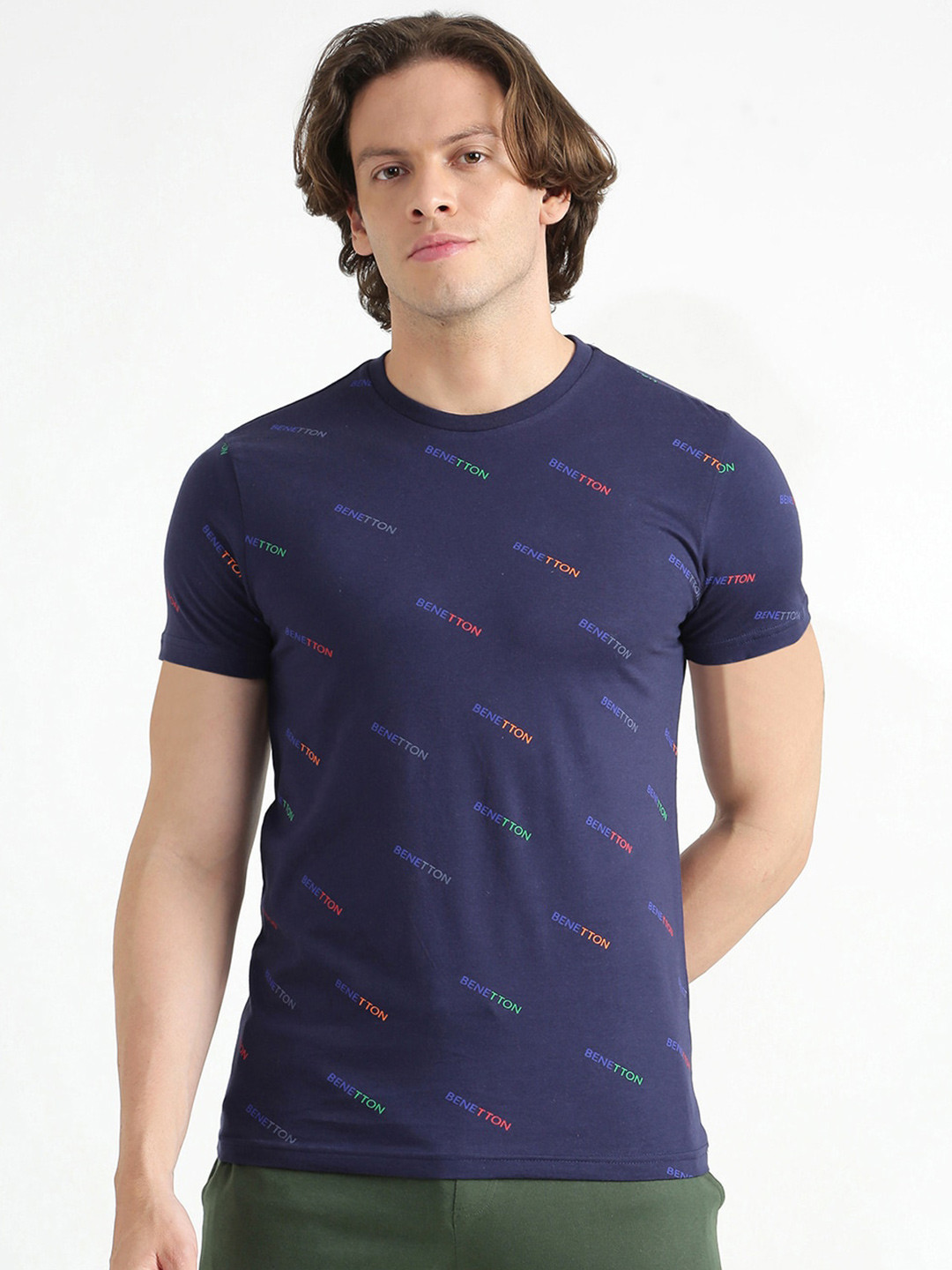 

United Colors of Benetton Men Navy Blue Printed Pure Cotton T-shirt