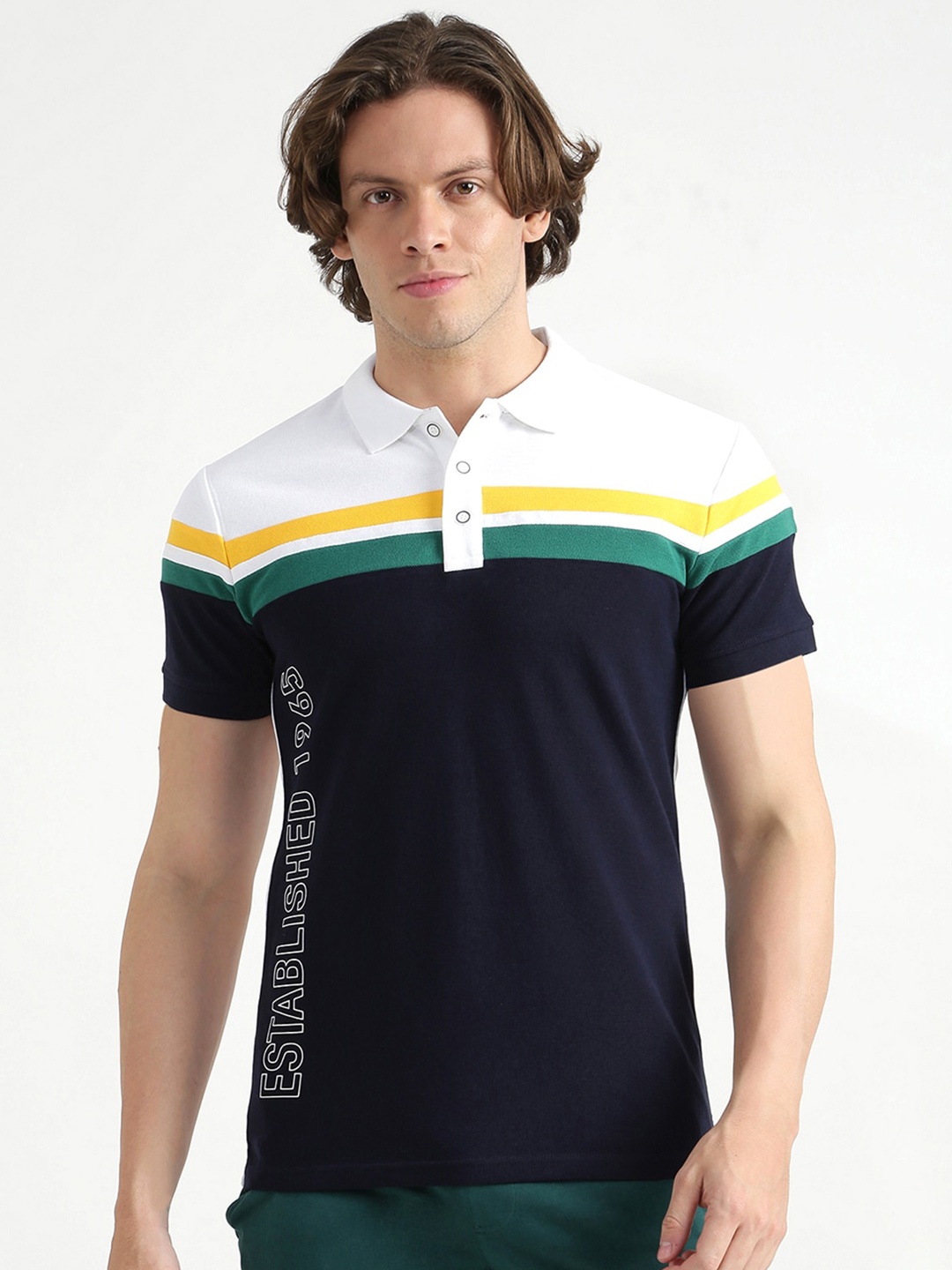 

United Colors of Benetton Men Navy Blue Polo Collar T-shirt