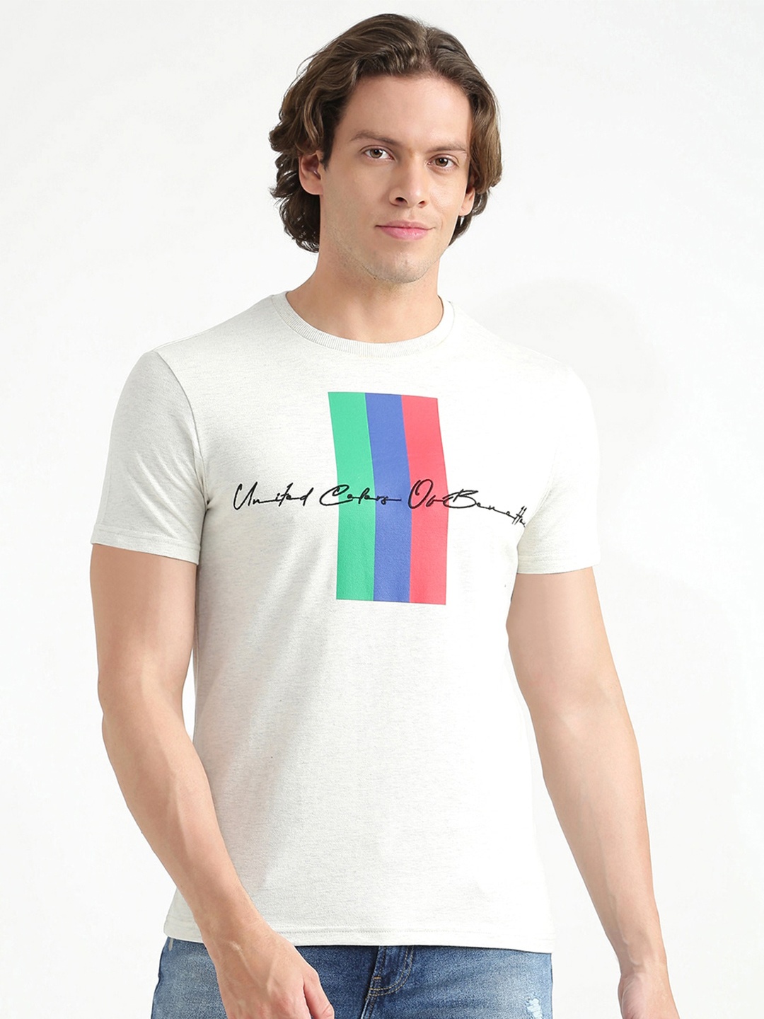 

United Colors of Benetton Men Off White Typography Printed T-shirt