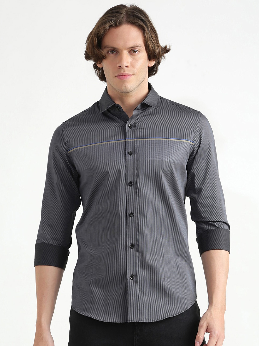 

United Colors of Benetton Men Grey Slim Fit Casual Shirt