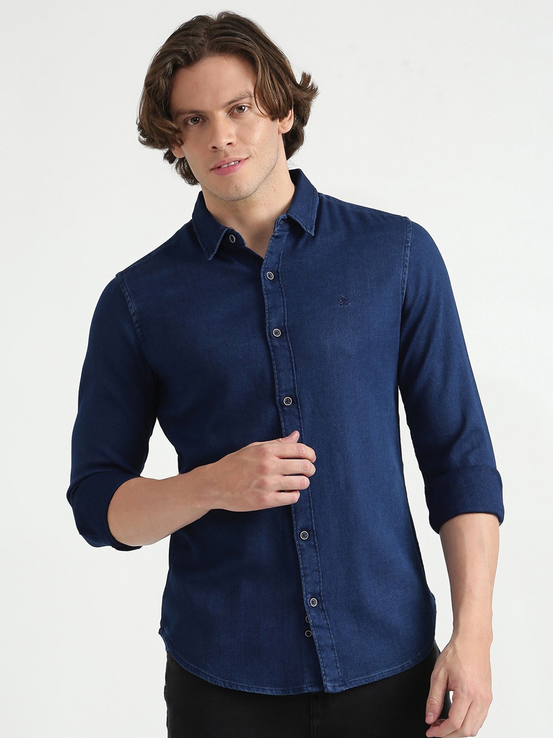 

United Colors of Benetton Men Blue Slim Fit Casual Shirt