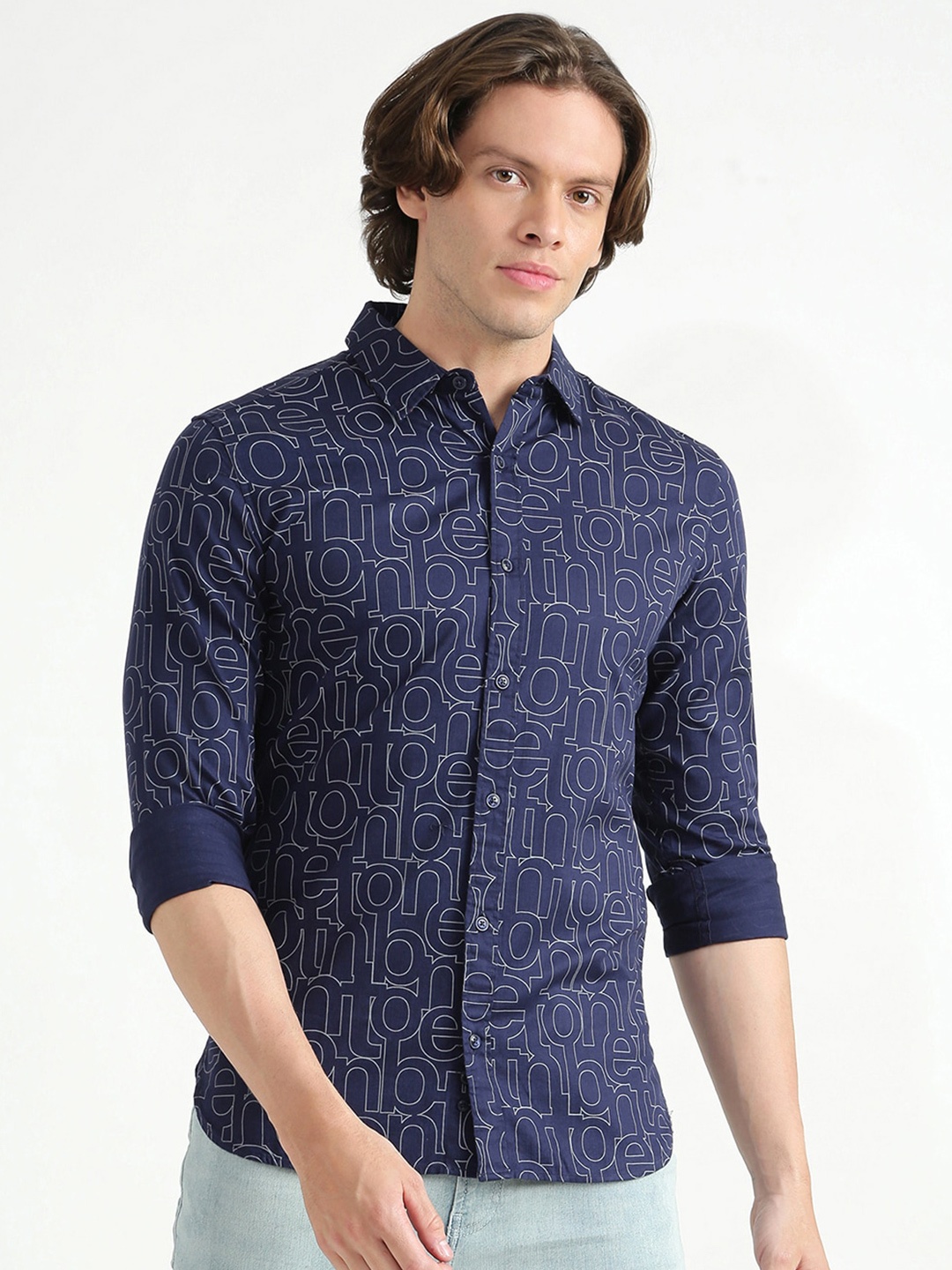 

United Colors of Benetton Men Navy Blue Slim Fit Printed Casual Shirt