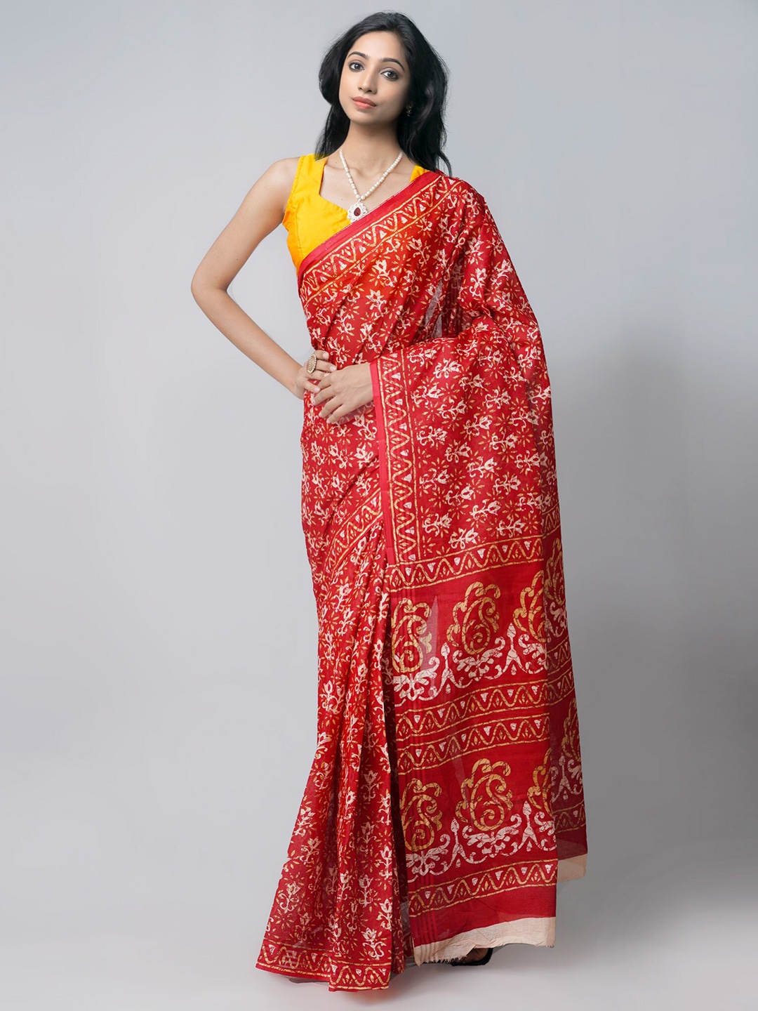 

Unnati Silks Red & White Ethnic Motifs Printed Pure Cotton Kota Saree