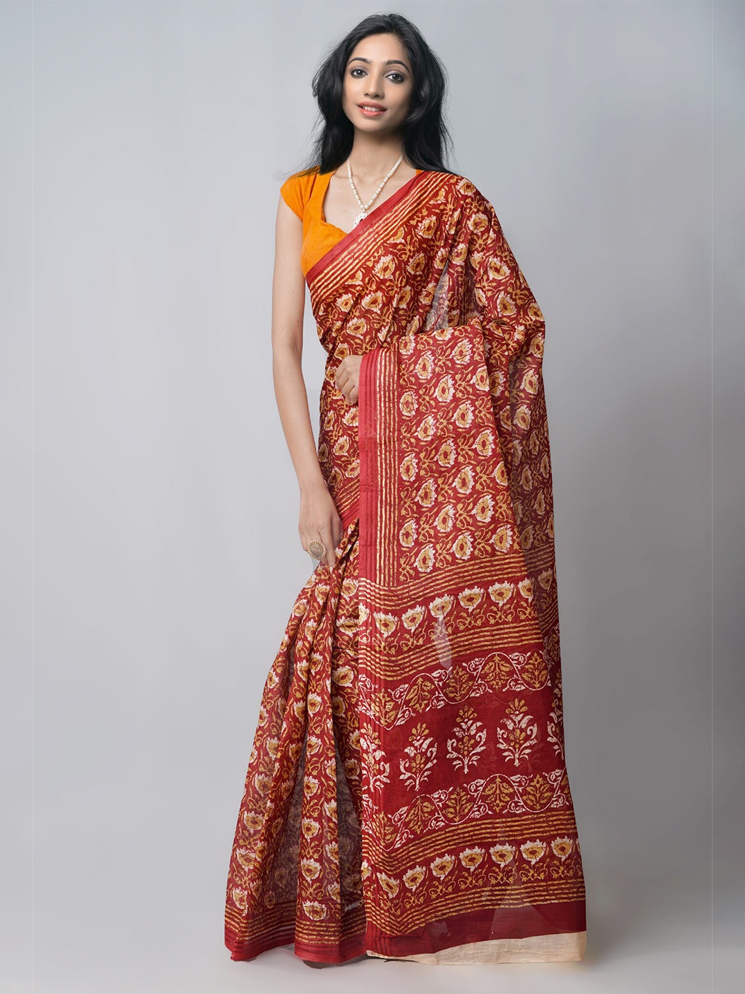 

Unnati Silks Red & Brown Ethnic Motifs Pure Cotton Handloom & Sustainable Kota Saree