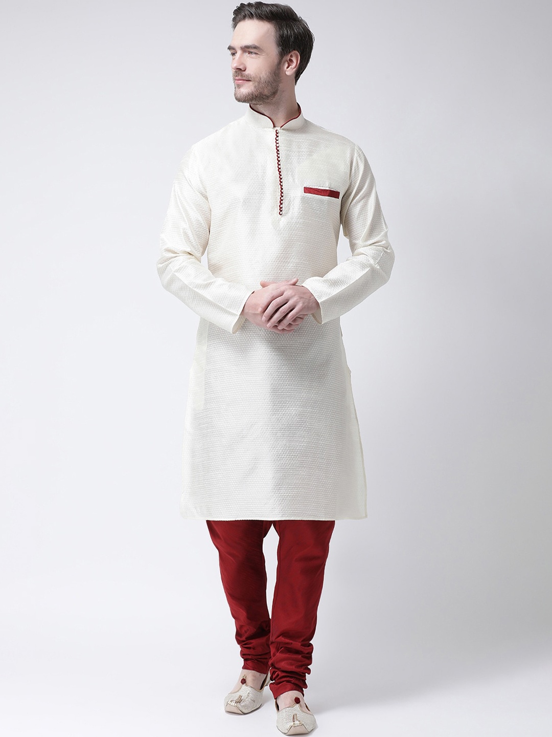 

SG LEMAN Men Cream-Coloured Raw Silk Kurta with Pyjamas