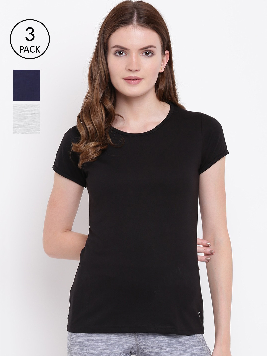 

Kanvin Women Pack Of 3 Solid Lounge T-shirts, Black