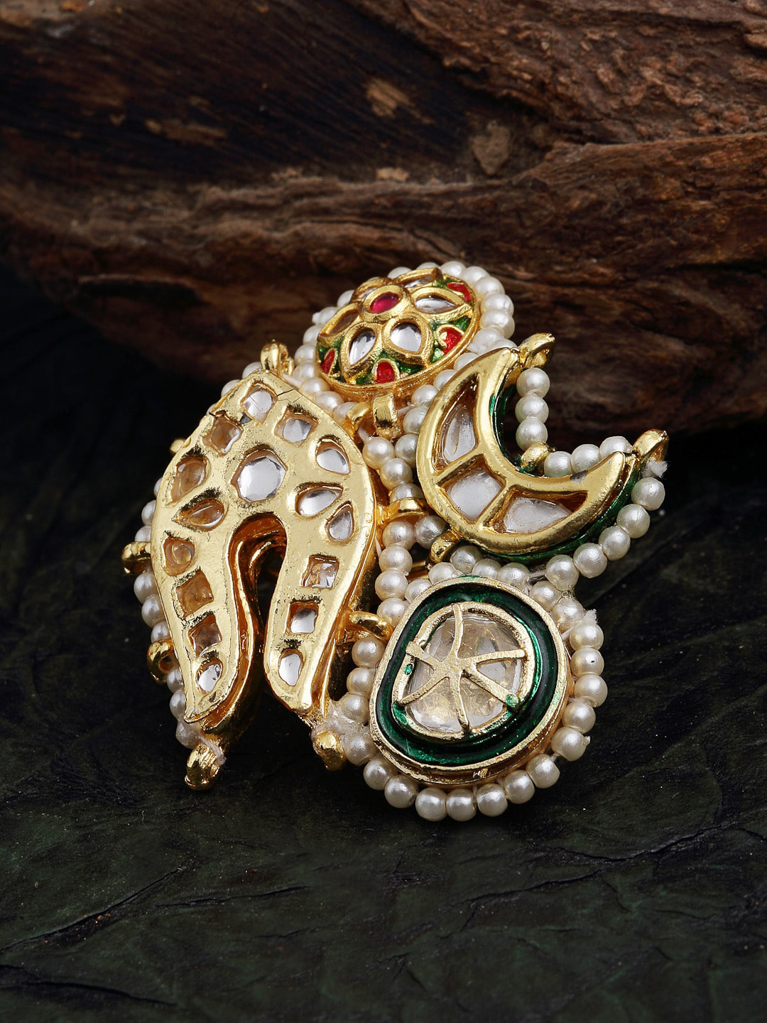 

DUGRISTYLE Gold-Plated & White Kundan Stone Studded Finger Ring