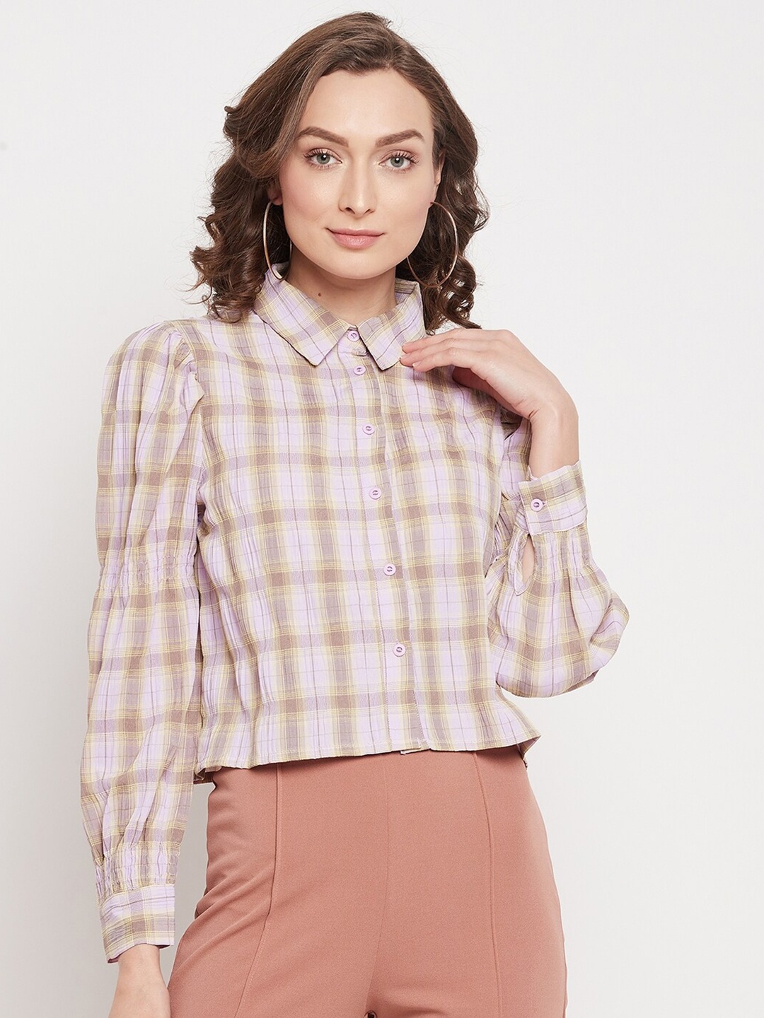 

Madame Women Purple & Brown Tartan Checked Casual Shirt