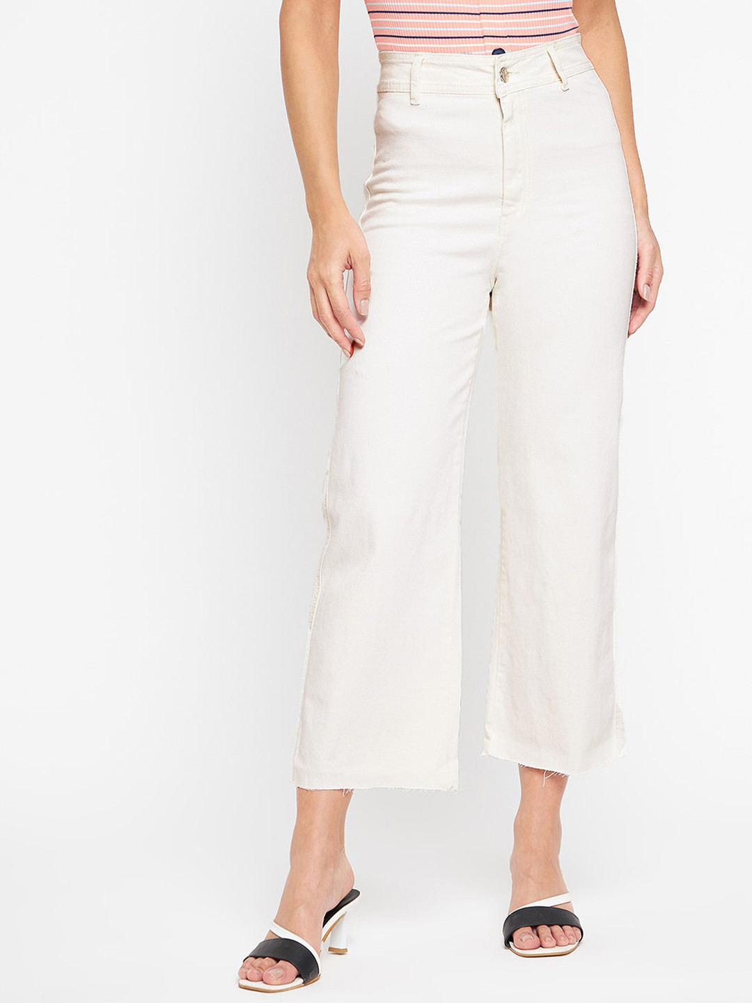 

Madame Women White Solid Wide Leg Jeans