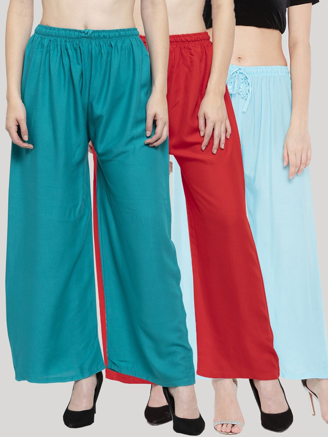 

Clora Creation Women Pack Of 3 Solid Ethnic Palazzos, Turquoise blue