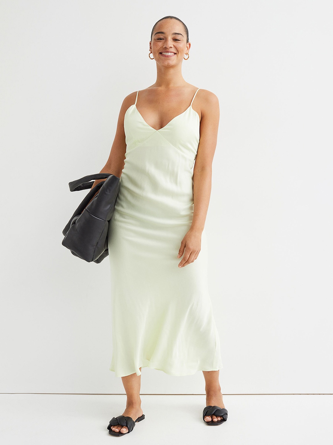 

H&M Women Green V-neck Slip Dress