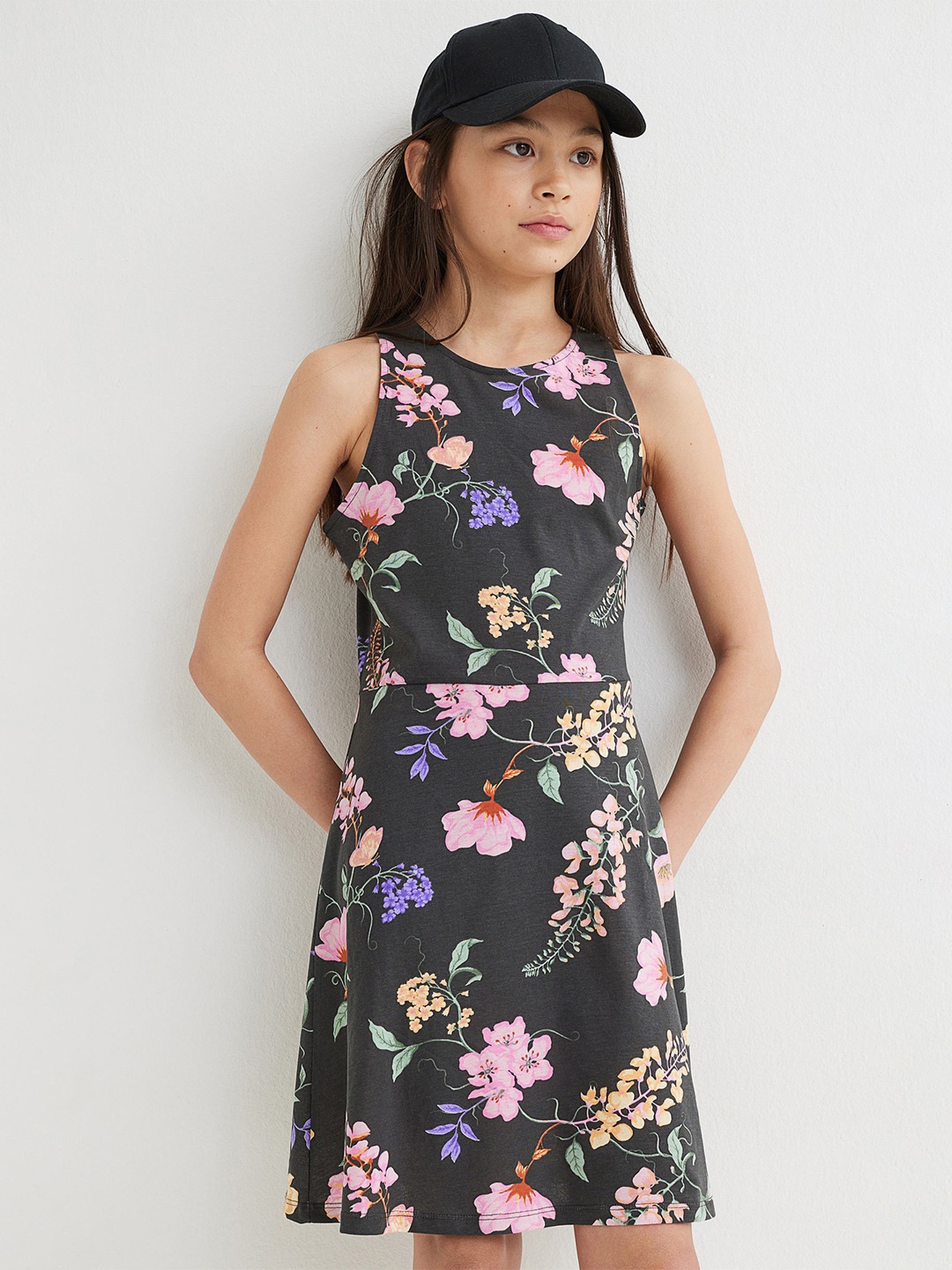 

H&M Girls Patterned Jersey Dress, Grey