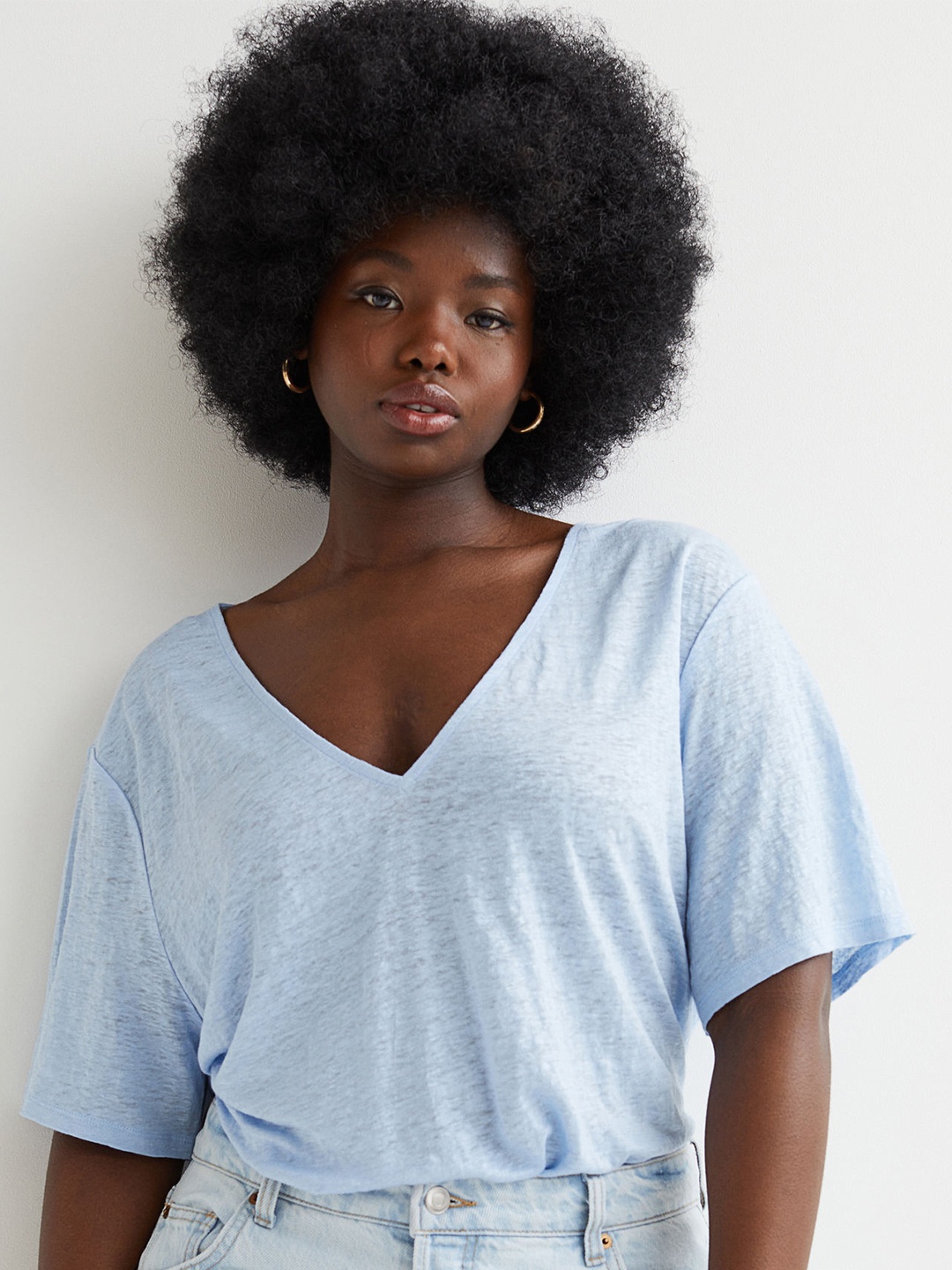 

H&M Women Blue Linen Jersey T-shirt