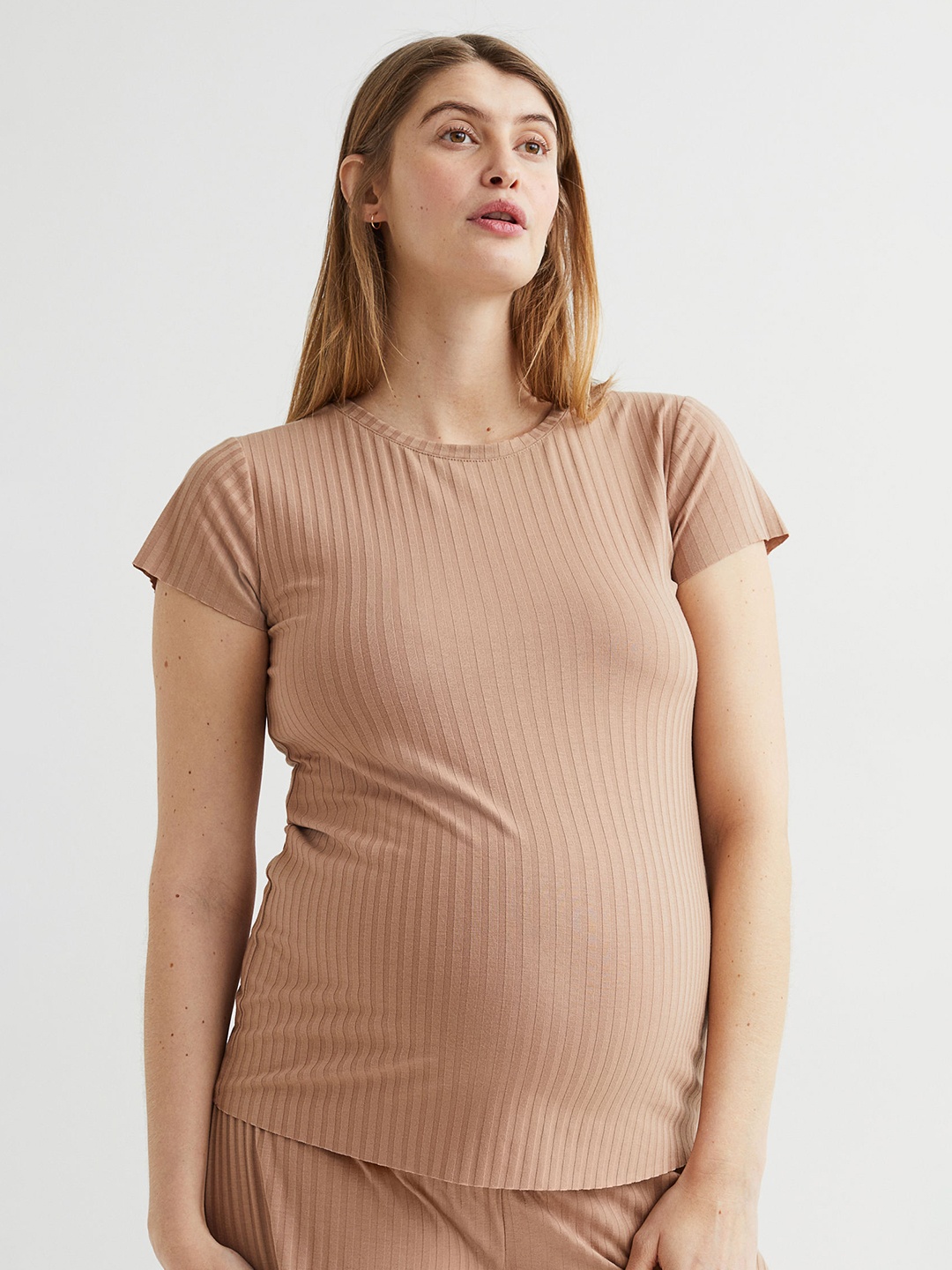 

H&M Women Beige Ribbed Maternity Top