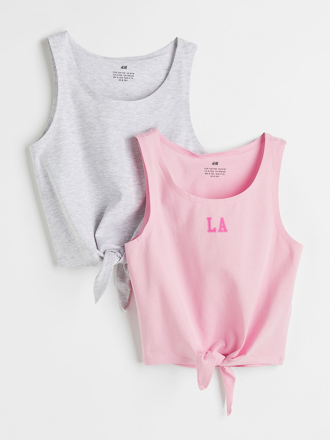 

H&M Girls Grey Melange & Pink 2-Pack Tie-Hem Jersey Tops