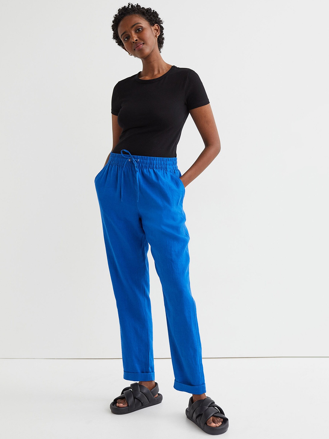 

H&M Women Blue Linen Joggers