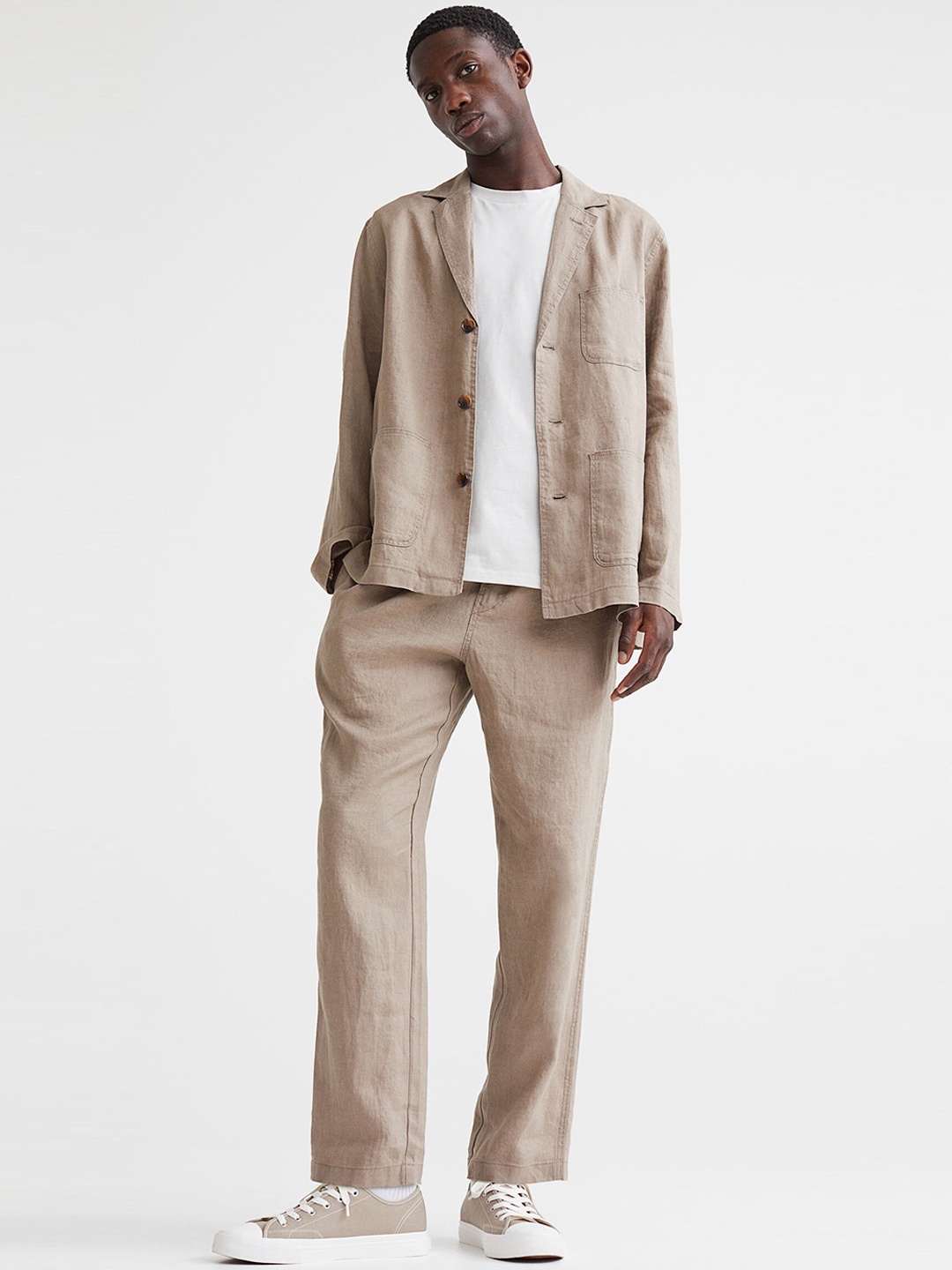

H&M Men Beige Regular Fit Linen Trousers