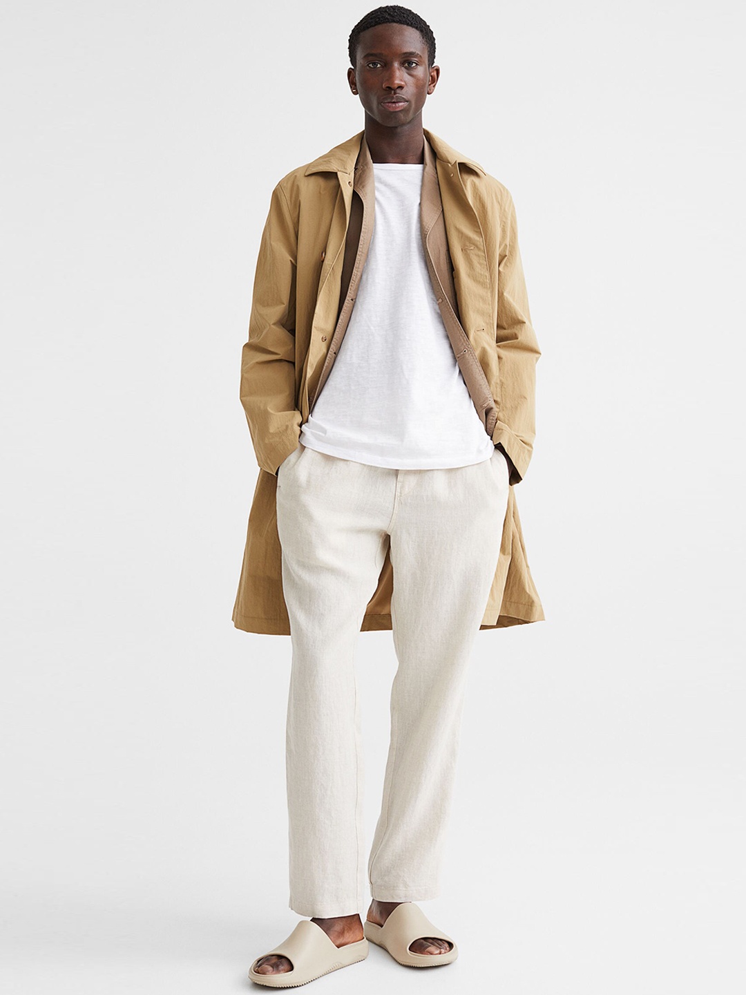 

H&M Men White Regular Fit Linen Trousers
