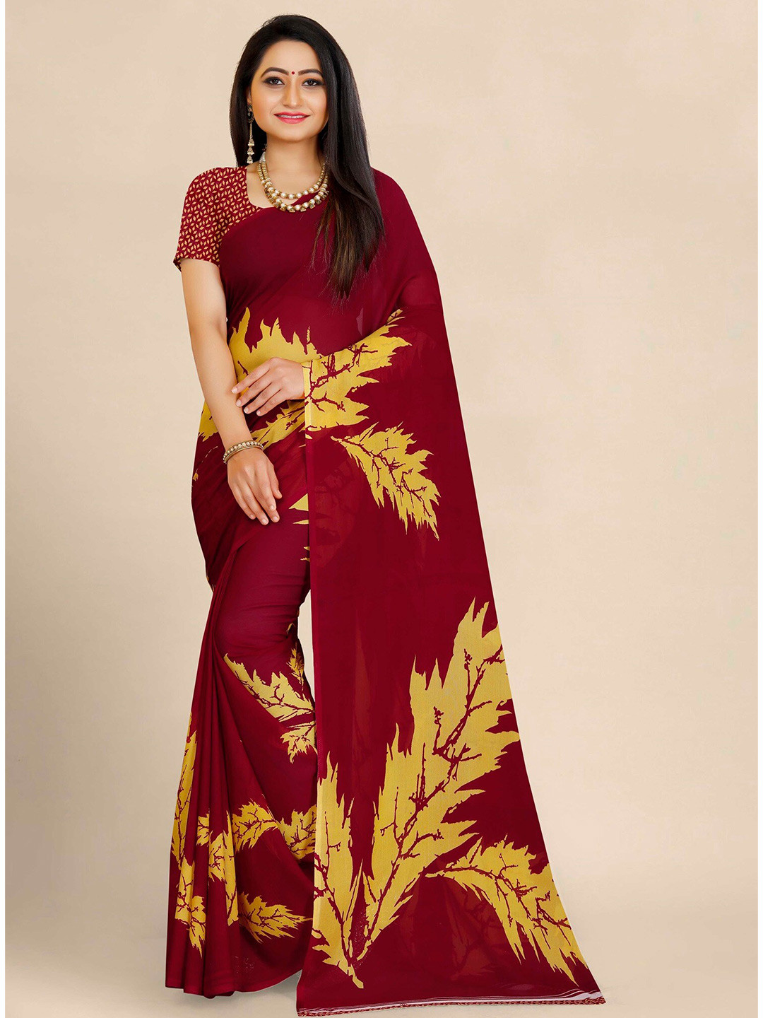 

KALINI Red & Yellow Floral Pure Georgette Saree