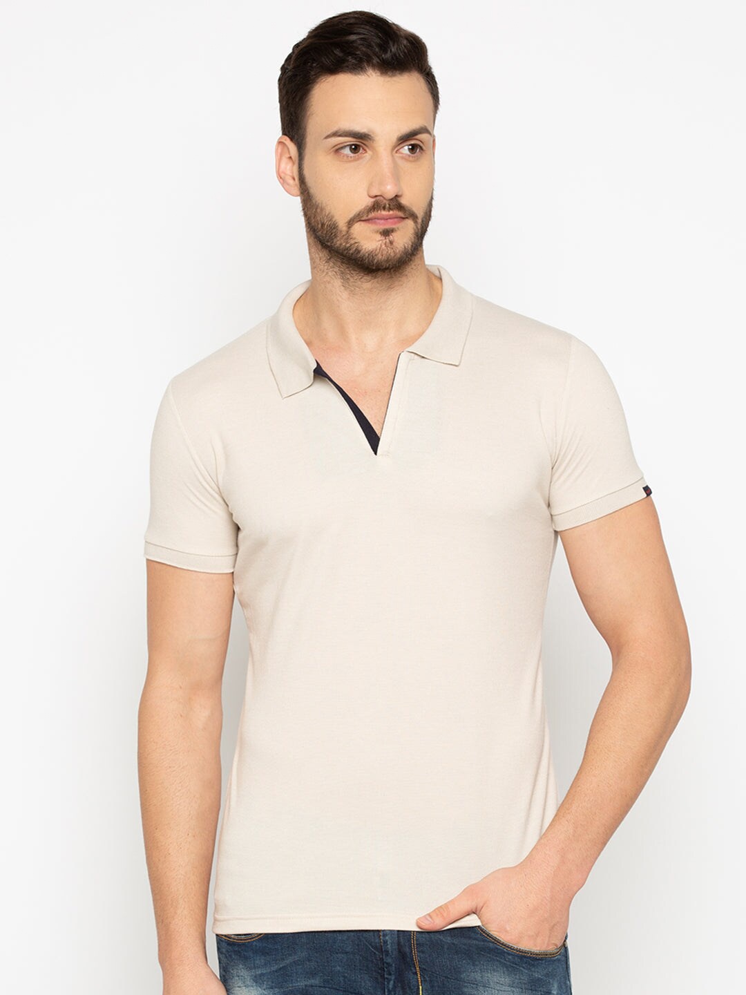 

Status Quo Men Pink Polo Collar Slim Fit Cotton T-shirt