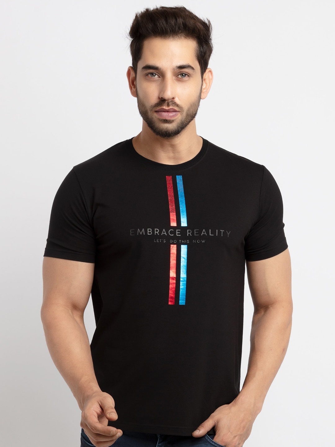 

Status Quo Men Black Typography Printed T-shirt