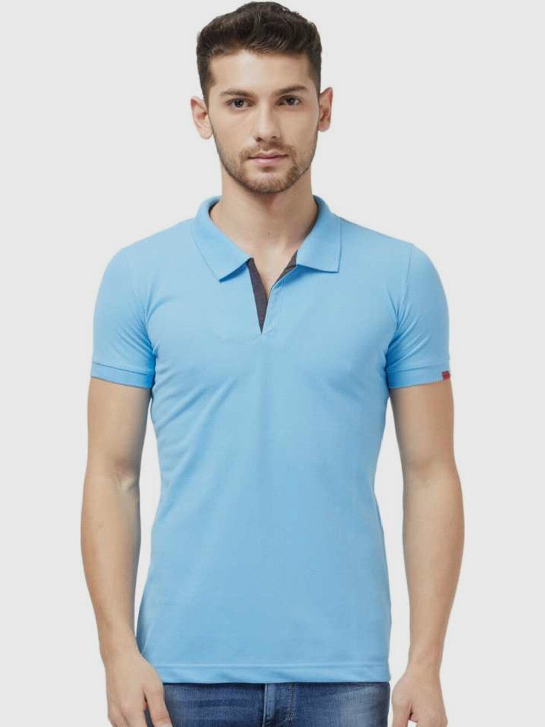 

Status Quo Men Blue Polo Collar Slim Fit Cotton T-shirt