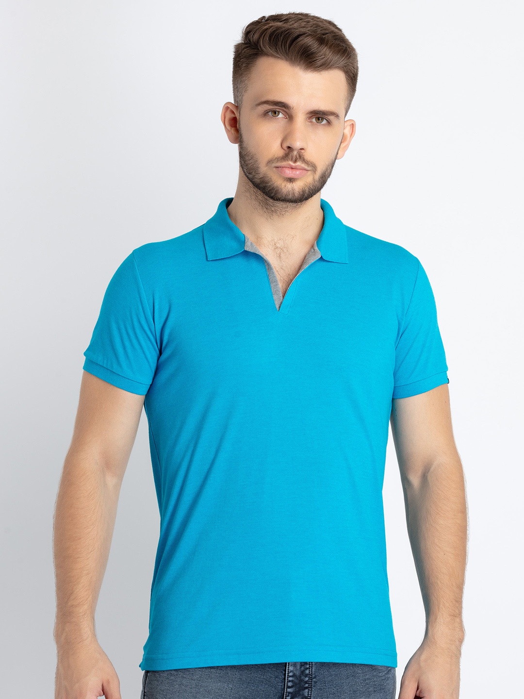 

Status Quo Men Blue Cotton Polo Collar Slim Fit T-shirt