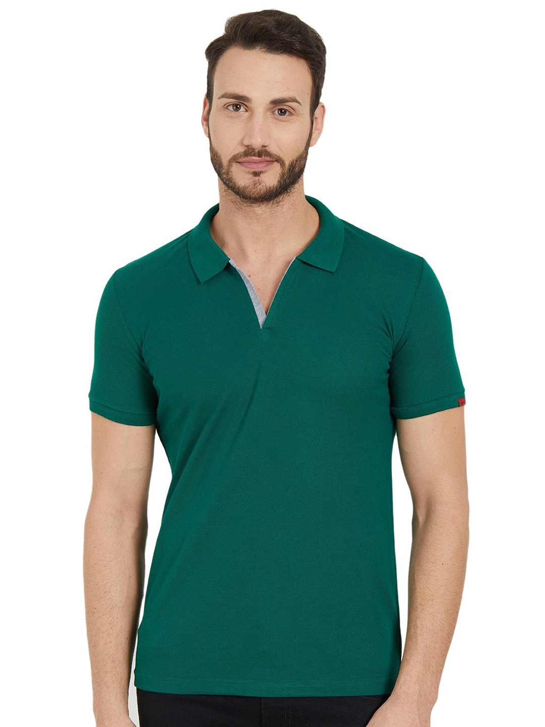 

Status Quo Men Green Polo Collar Cotton T-shirt