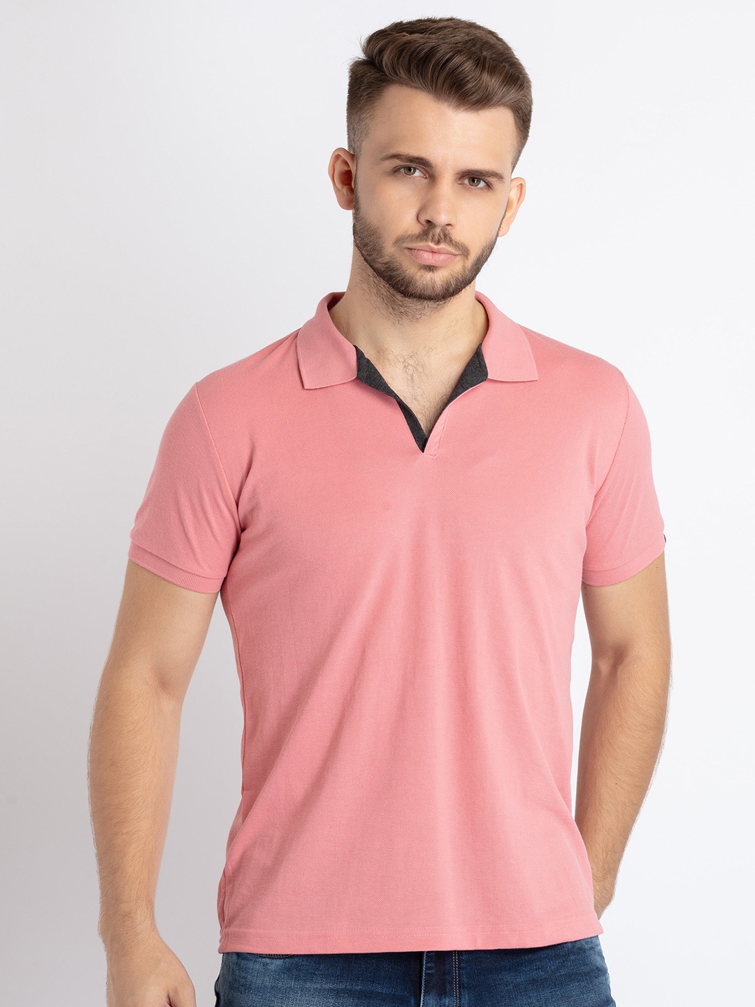 

Status Quo Men Coral Polo Collar T-shirt
