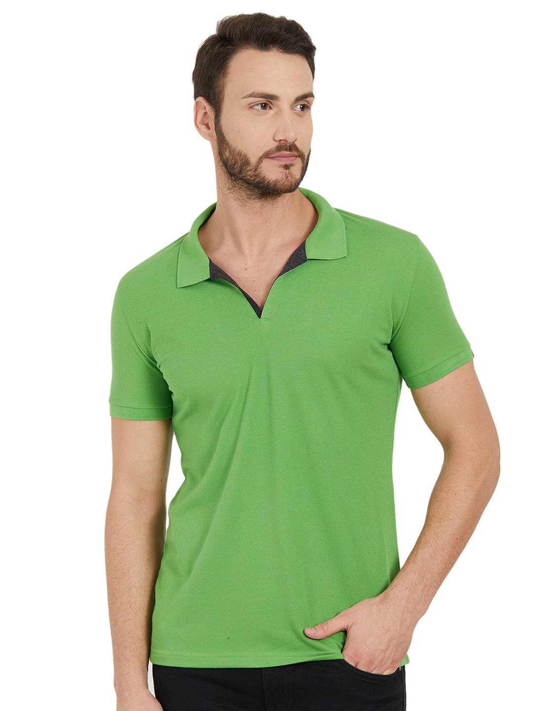 

Status Quo Men Green Polo Collar Slim Fit Cotton T-shirt