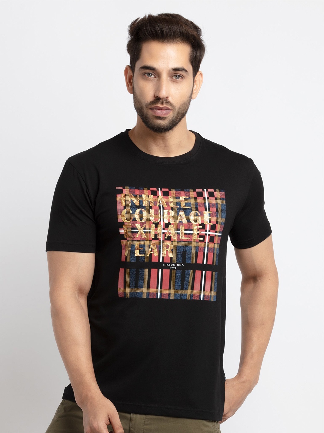 

Status Quo Men Black Printed Cotton T-shirt