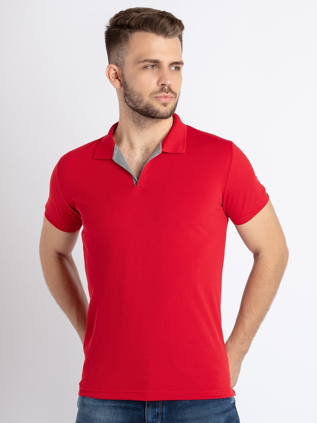 

Status Quo Men Red Polo Collar Cotton T-shirt