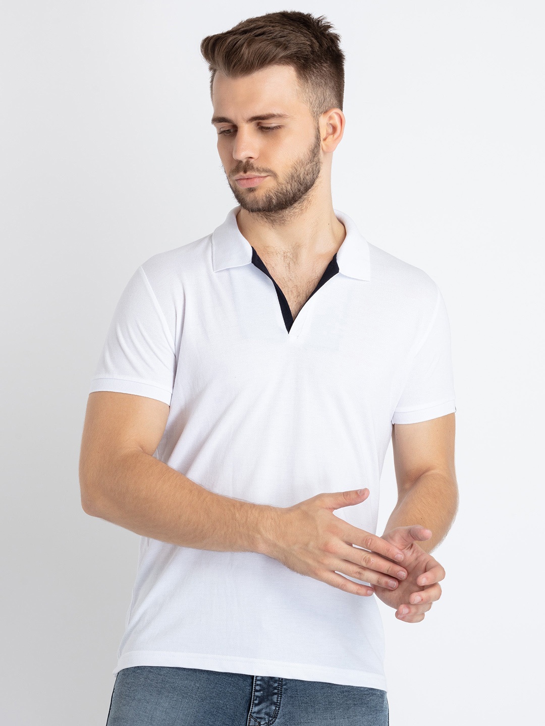 

Status Quo Men White Polo Collar T-shirt