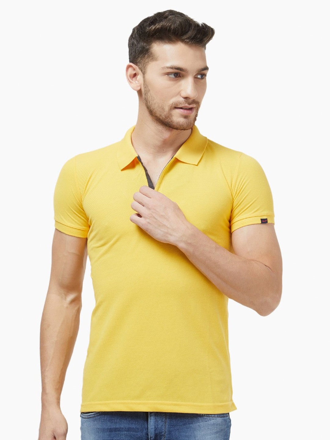 

Status Quo Men Yellow Solid Polo Collar T-shirt