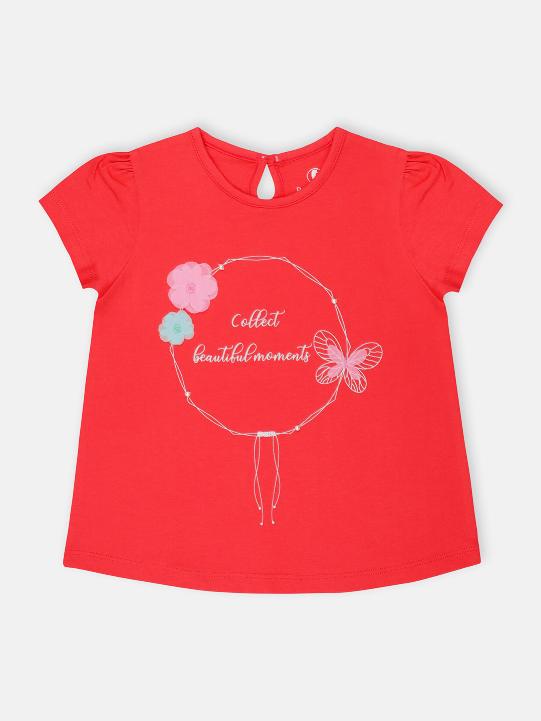 

Babysafe Girls Red Typography Printed Puff Sleeves Loose T-shirt