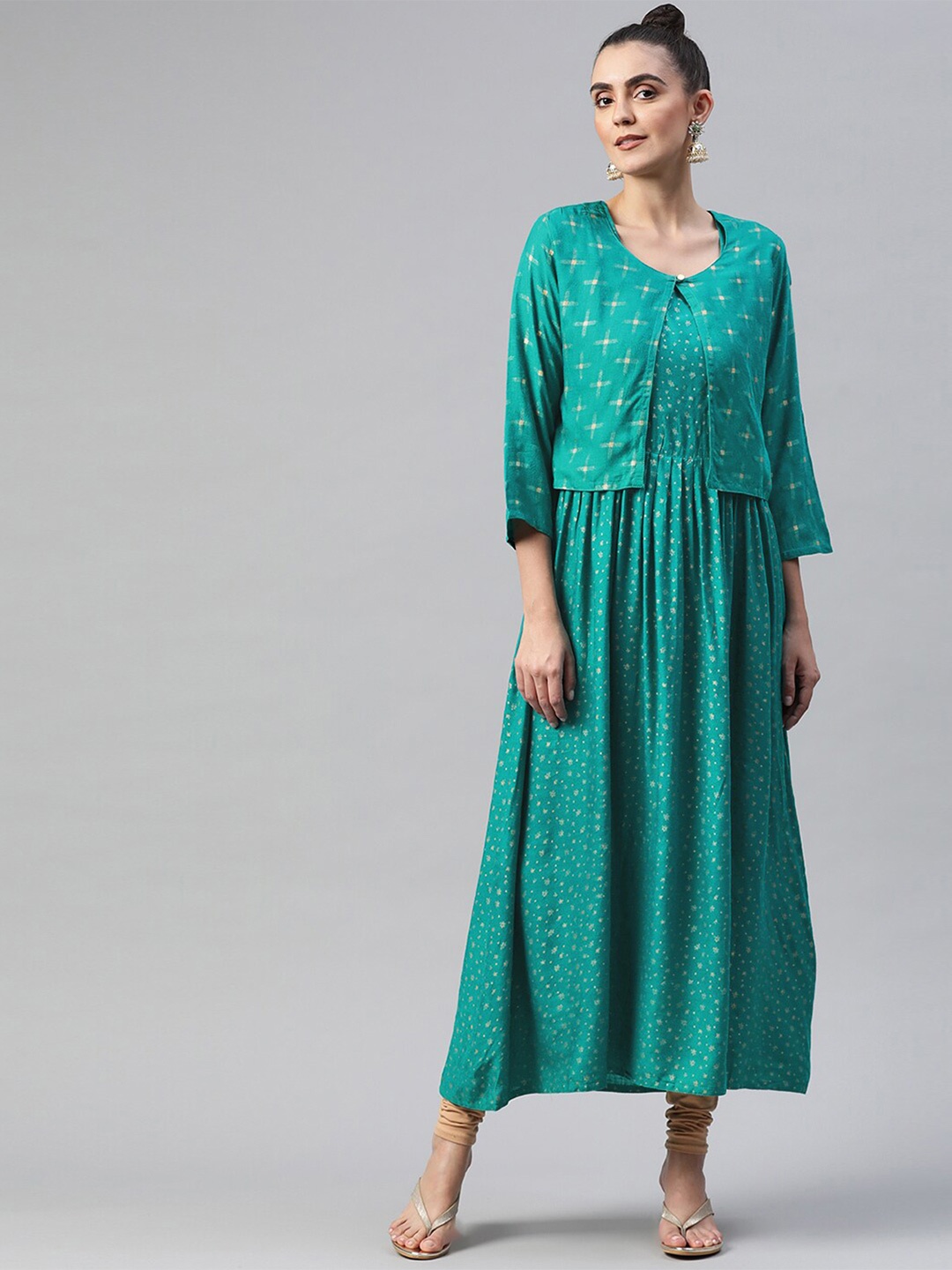 

Aarika Women Sea Green Geometric Printed Cotton Kurta