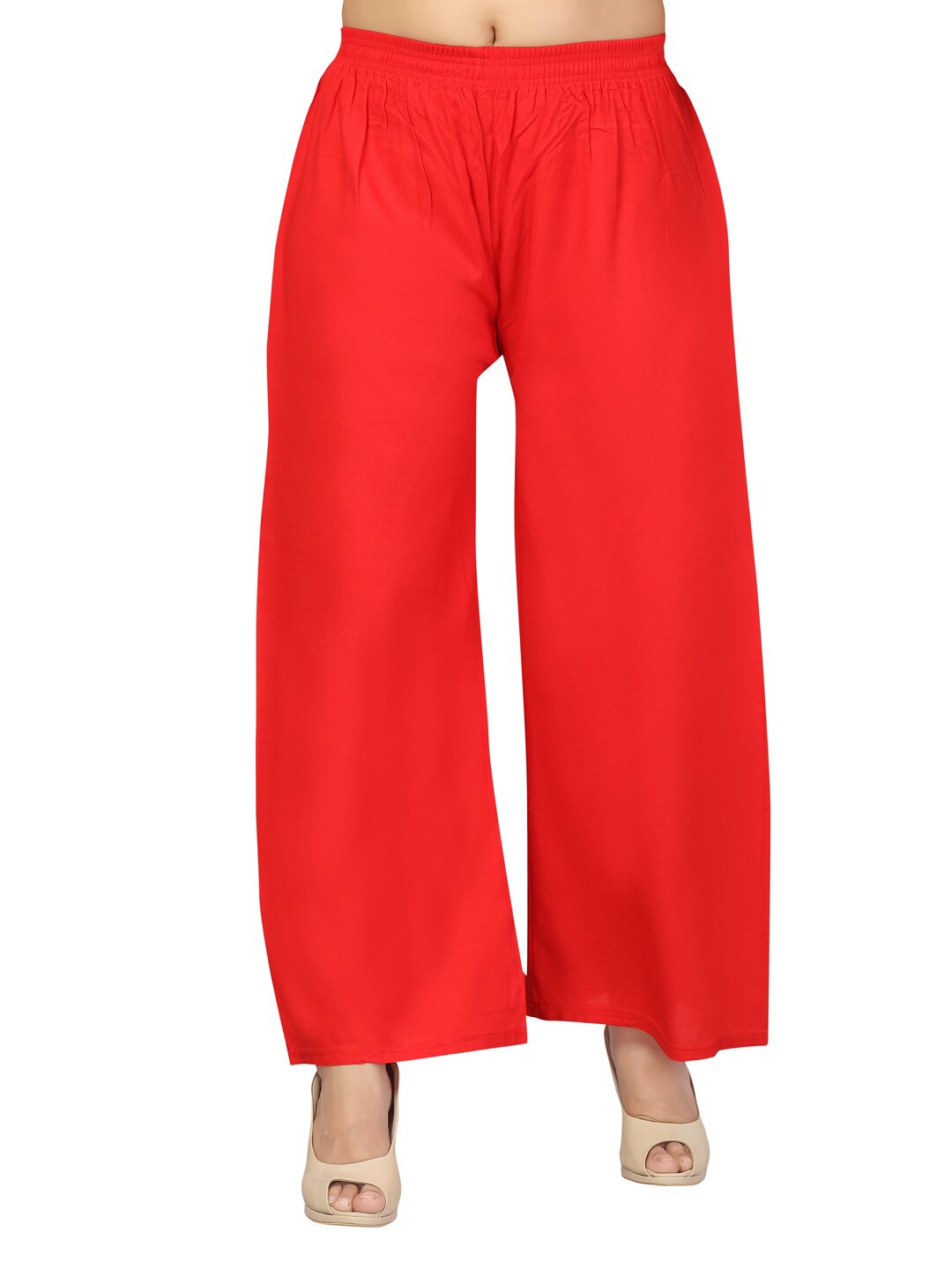 

Aarika Women Red Solid Cotton Knitted Palazzos