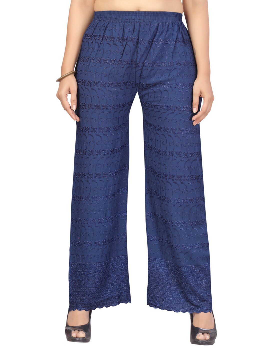 

Aarika Women Blue Self Design Knitted Straight Palazzos