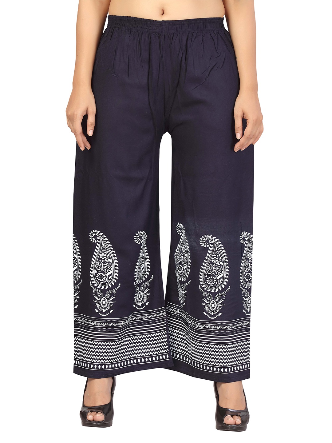 

Aarika Women Navy Blue & White Ethnic Motifs Printed Knitted Ethnic Palazzos