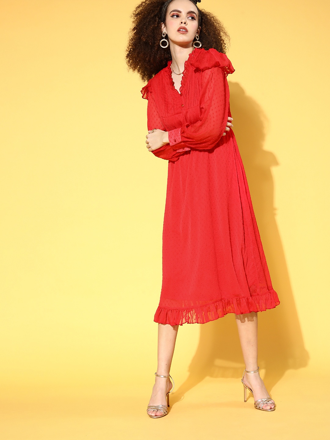 

plusS Women Attractive Red Self-Design Vacay Attire