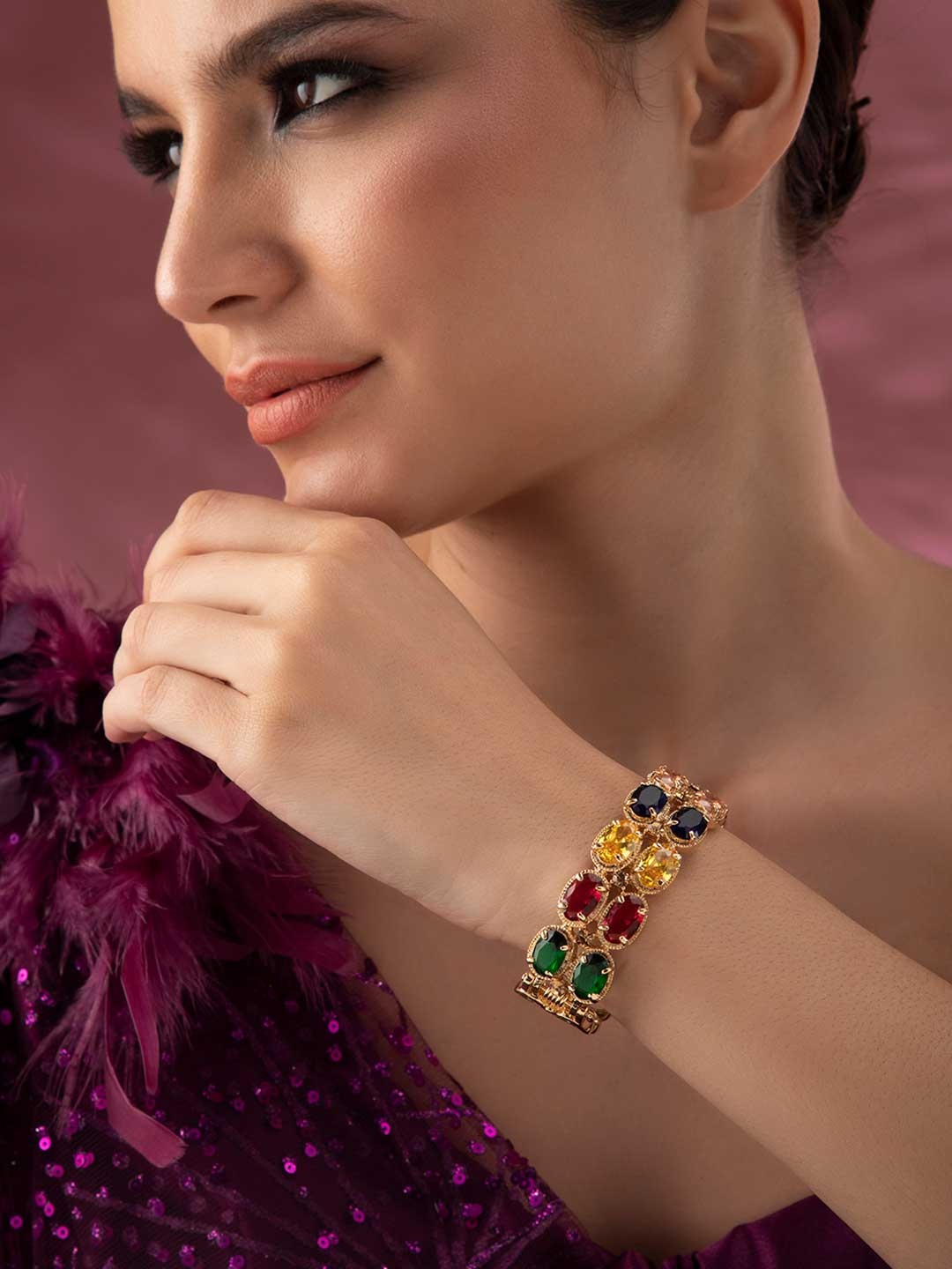 

Rubans Women Gold-Plated & Blue Bangle-Style Bracelet