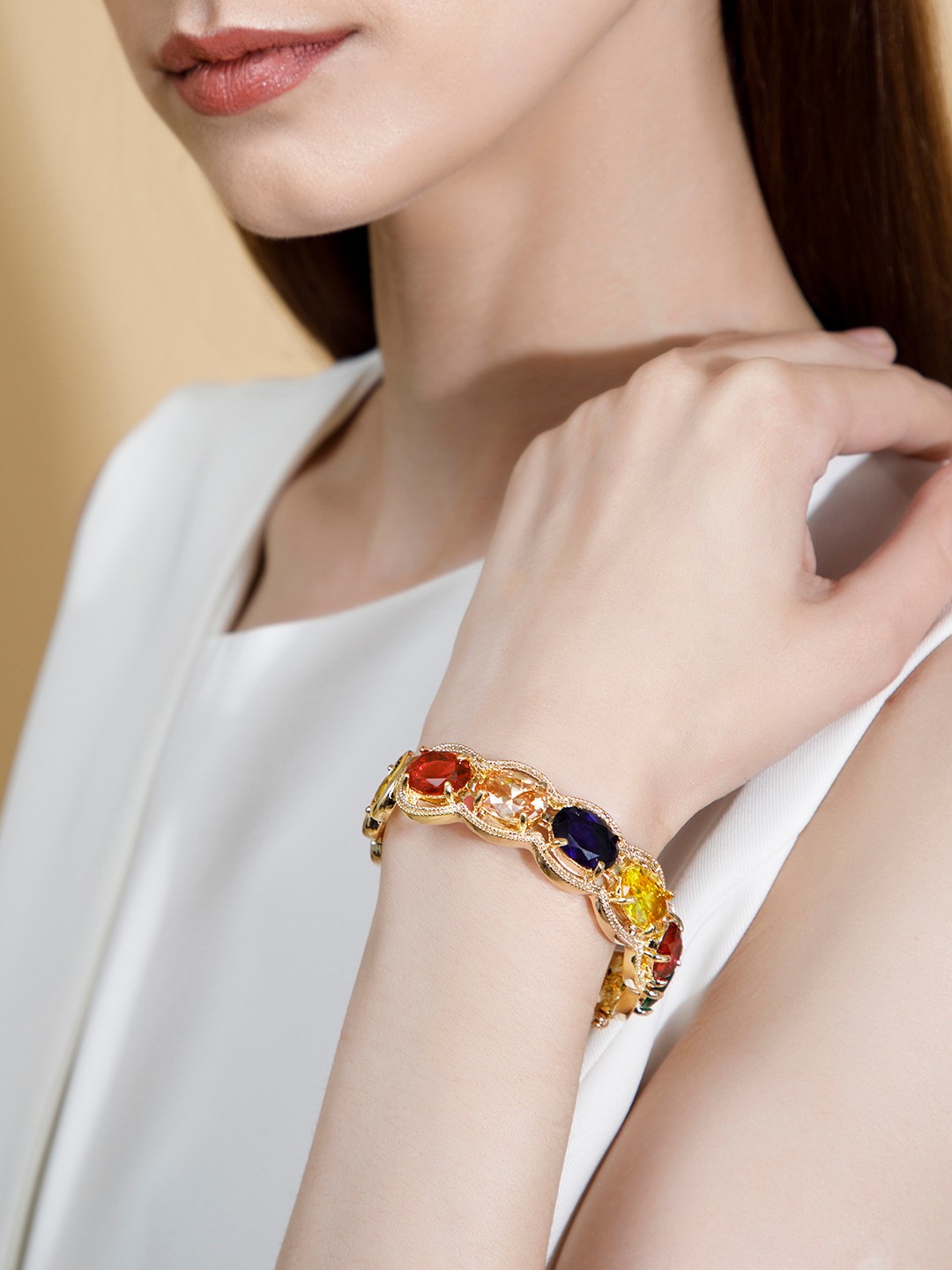 

Rubans Women Gold-Toned & Blue Studded Bangle-Style Bracelet