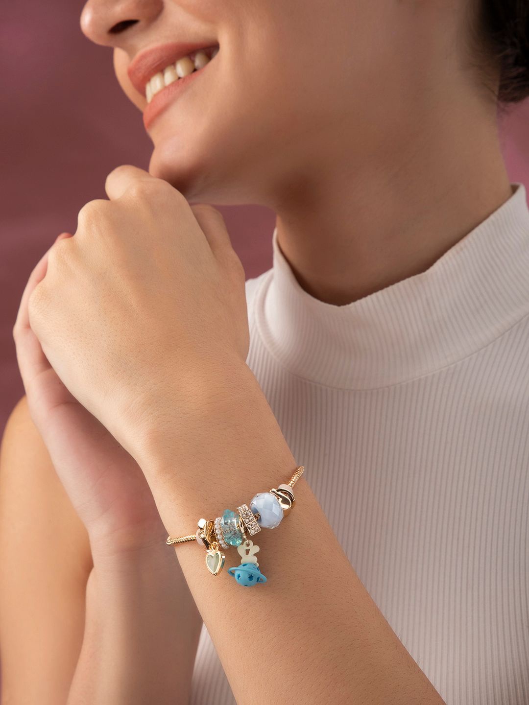 

Rubans Women Gold-Plated & Blue Link Bracelet