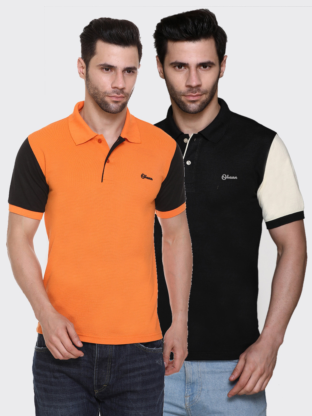 

Obaan Men Orange & Black Pack Of 2 Colourblocked Polo Collar T-shirt