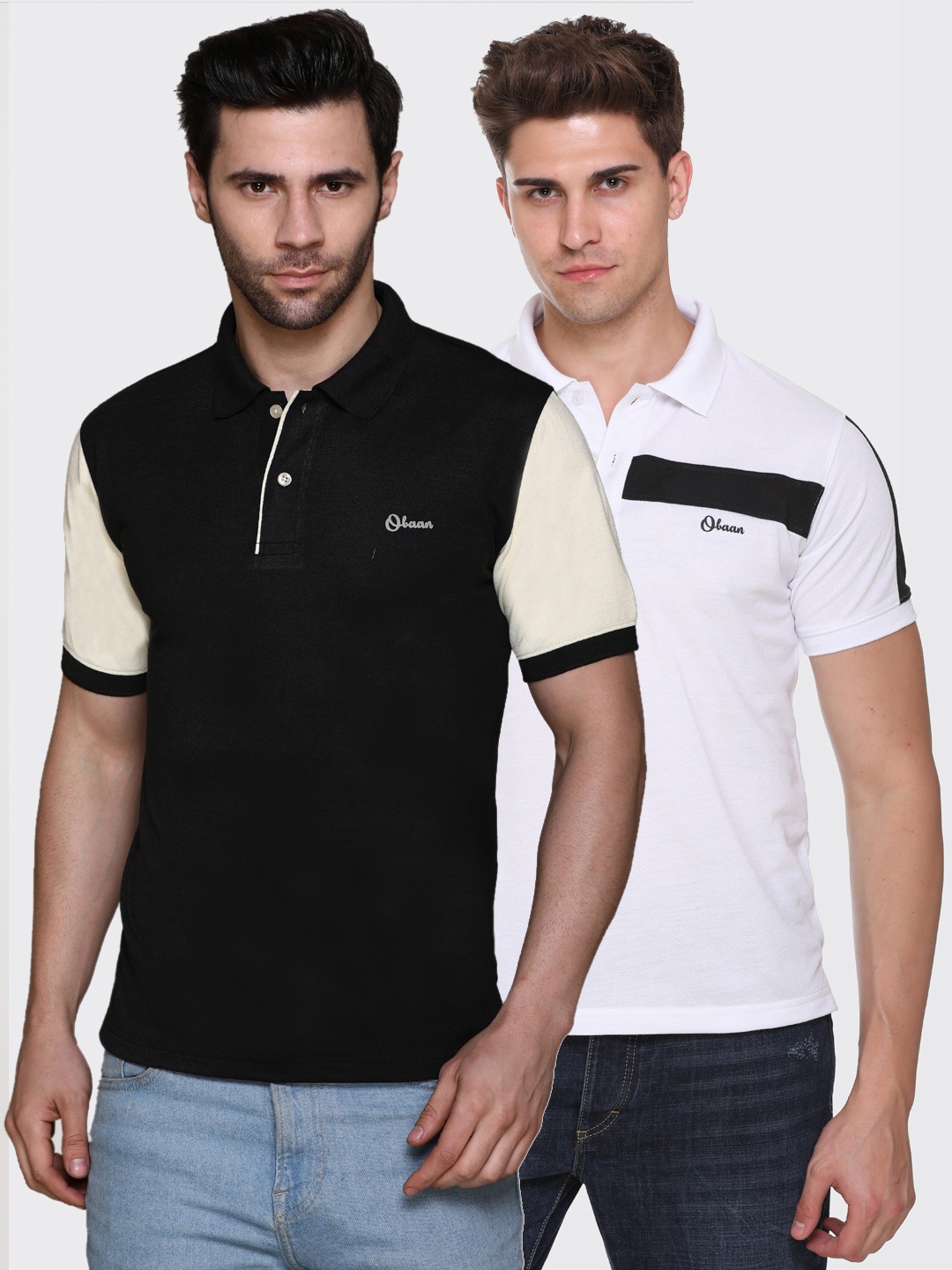 

Obaan Men Black & White 2 Polo Collar T-shirt
