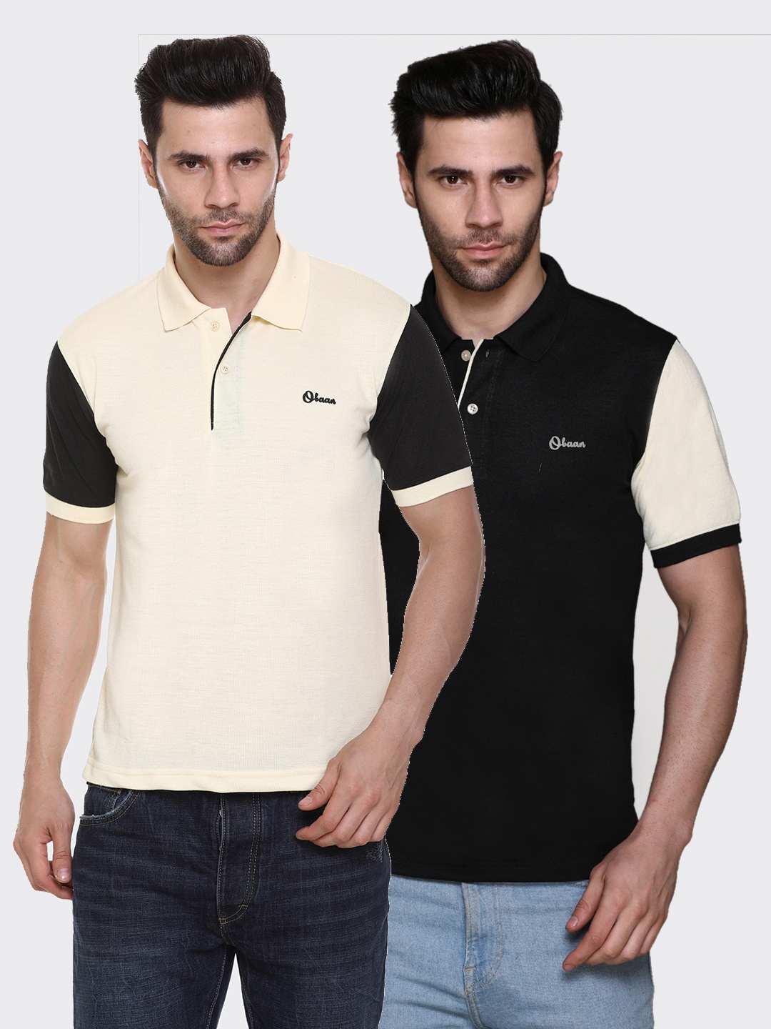 

Obaan Men Pack of 2 Yellow & Black Polo Collar T-shirts